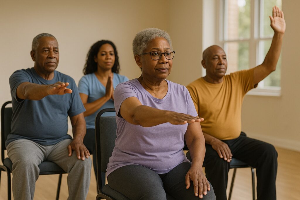 Adult day care in Philadelphia—safe, social, and engaging. A to Z Adult Care provides activities, nutritious meals, transport, and caring staff for seniors - Gentle Movement, Strong Results: Chair Yoga & Low-Impact Exercise for Seniors